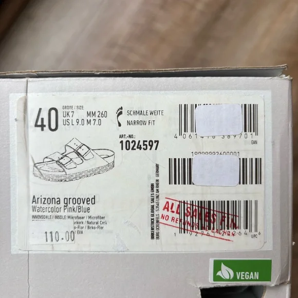 Birkenstock Vegan Arizona Women’s Sandals in Watercolor Pink and Blue - Picture 5 of 5